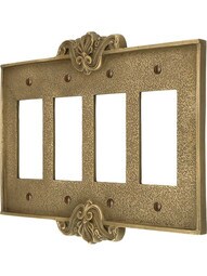 Art Nouveau Quad Gang GFI Cover Plate in Antique-By-Hand Finish.