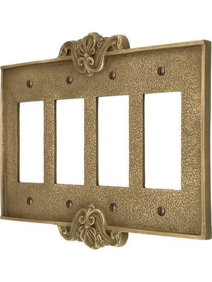 Art Nouveau Quad Gang GFI Cover Plate in Antique-By-Hand Finish.