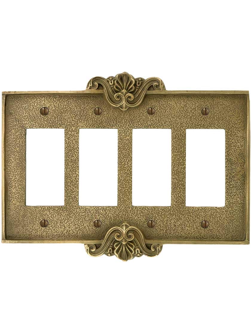 Alternate View of Art Nouveau Quad Gang GFI Cover Plate in Antique-By-Hand Finish.