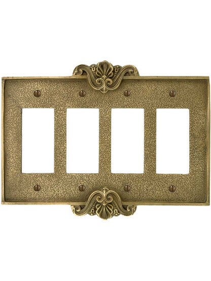 Alternate View of Art Nouveau Quad Gang GFI Cover Plate in Antique-By-Hand Finish.