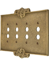 Art Nouveau Quad Gang Push Button Switch Plate In Antique-By-Hand Finish.
