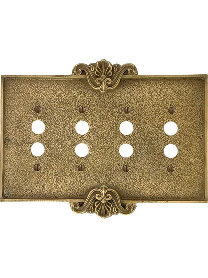 Alternate View of Art Nouveau Quad Gang Push Button Switch Plate In Antique-By-Hand Finish.
