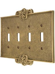 Art Nouveau Quad Gang Toggle Switch Plate In Antique-By-Hand Finish.