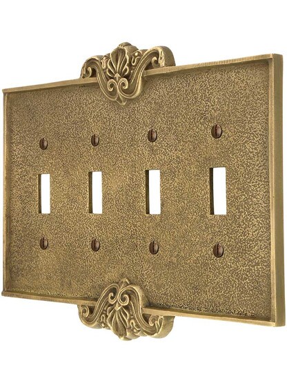 Art Nouveau Quad Gang Toggle Switch Plate In Antique-By-Hand Finish.