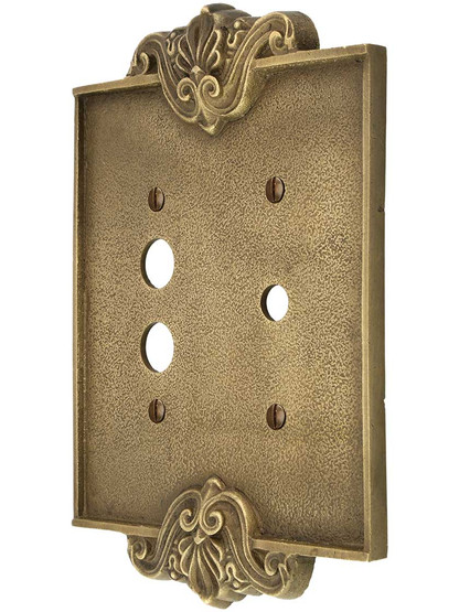 Art Nouveau Push Button/Rotary Dimmer Combination Switch Plate In Antique-By-Hand.