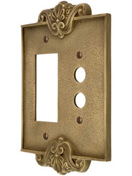 Art Nouveau Push Button / GFI Combination Switch Plate In Antique-By-Hand Finish.