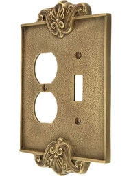 Art Nouveau Toggle / Duplex Combination Switch Plate In Antique-By-Hand Finish.