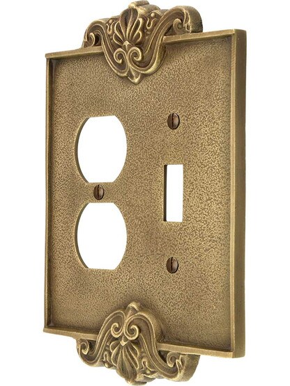 Art Nouveau Toggle / Duplex Combination Switch Plate In Antique-By-Hand Finish.