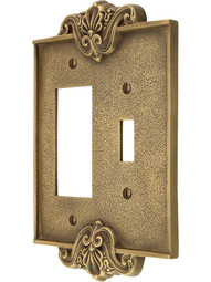 Art Nouveau Toggle / GFI Combination Switch Plate In Antique-By-Hand Finish.