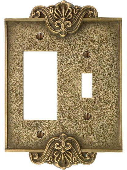 Alternate View of Art Nouveau Toggle / GFI Combination Switch Plate In Antique-By-Hand Finish.