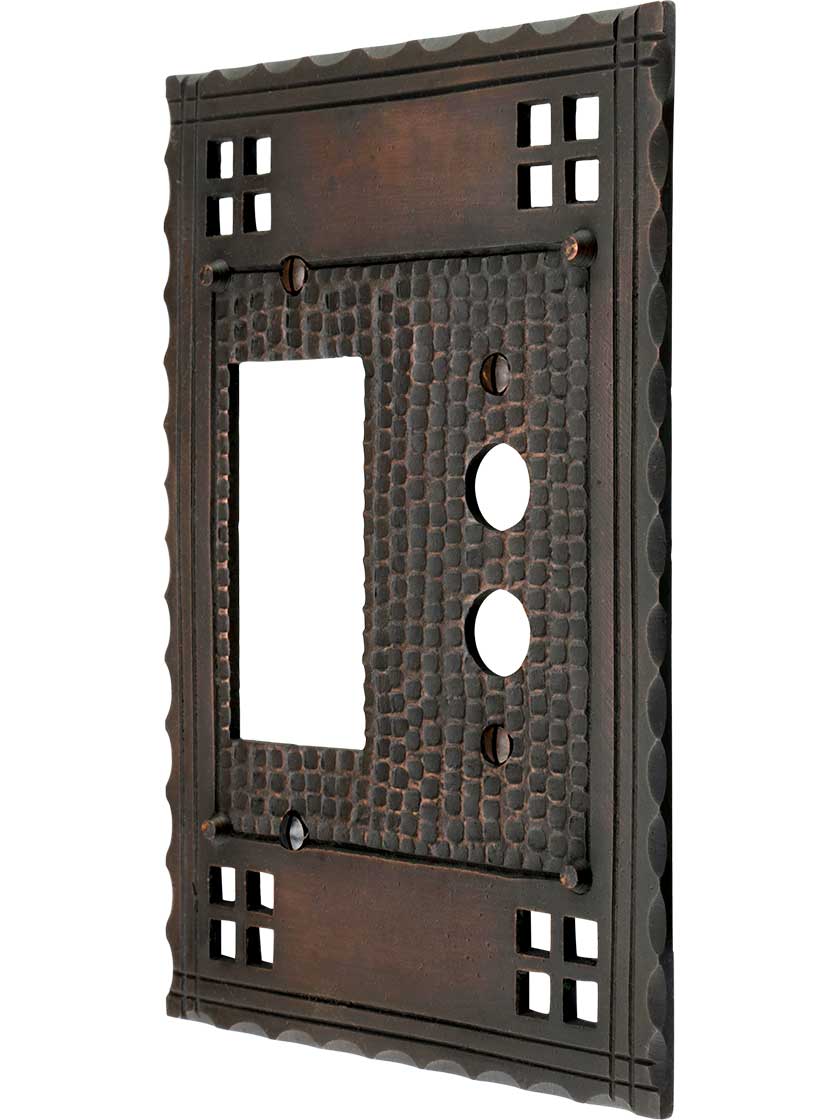 Arts and Crafts Push Button / GFI Combination Switch Plate in Oil Rubbed Bronze.