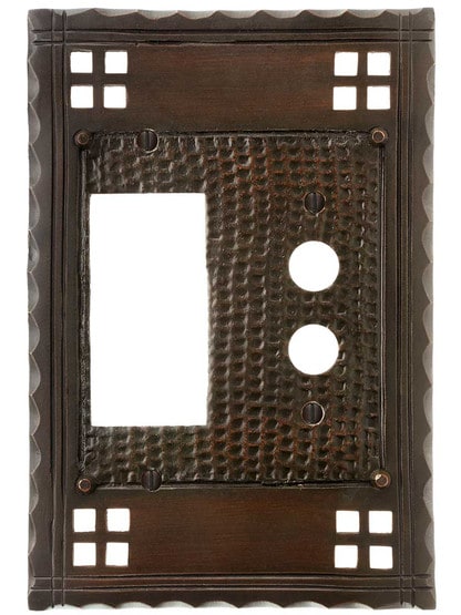 Alternate View of Arts and Crafts Push Button / GFI Combination Switch Plate in Oil Rubbed Bronze.