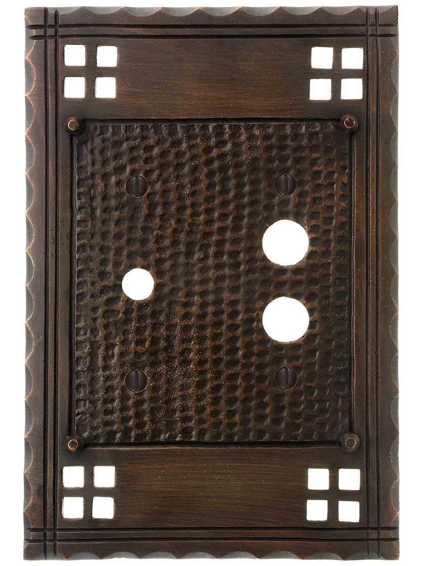 Alternate View of Arts and Crafts Push Button/Rotary Dimmer Combination Switch Plate.