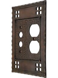 Arts and Crafts Push Button / Duplex Combination Switch Plate In Oil-Rubbed Bronze.