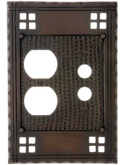 Alternate View of Arts and Crafts Push Button / Duplex Combination Switch Plate In Oil-Rubbed Bronze.