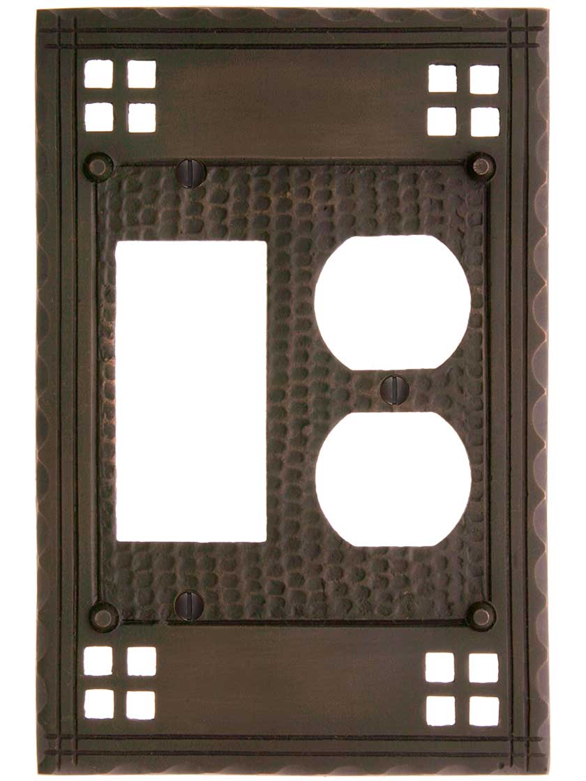 Alternate View of Arts and Crafts Duplex / GFI Combination Switch Plate In Oil-Rubbed Bronze.