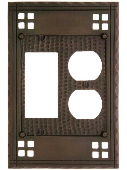 Alternate View of Arts and Crafts Duplex / GFI Combination Switch Plate In Oil-Rubbed Bronze.