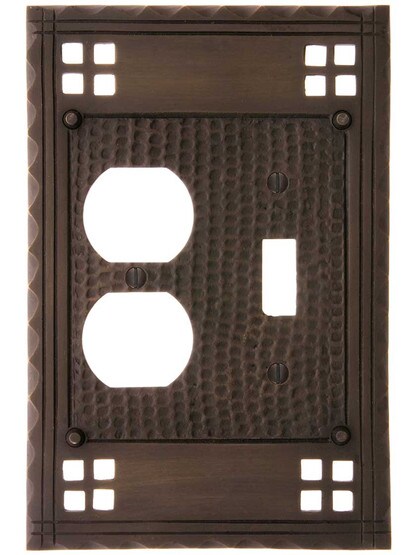 Alternate View of Arts and Crafts Toggle / Duplex Combination Switch Plate In Oil-Rubbed Bronze.