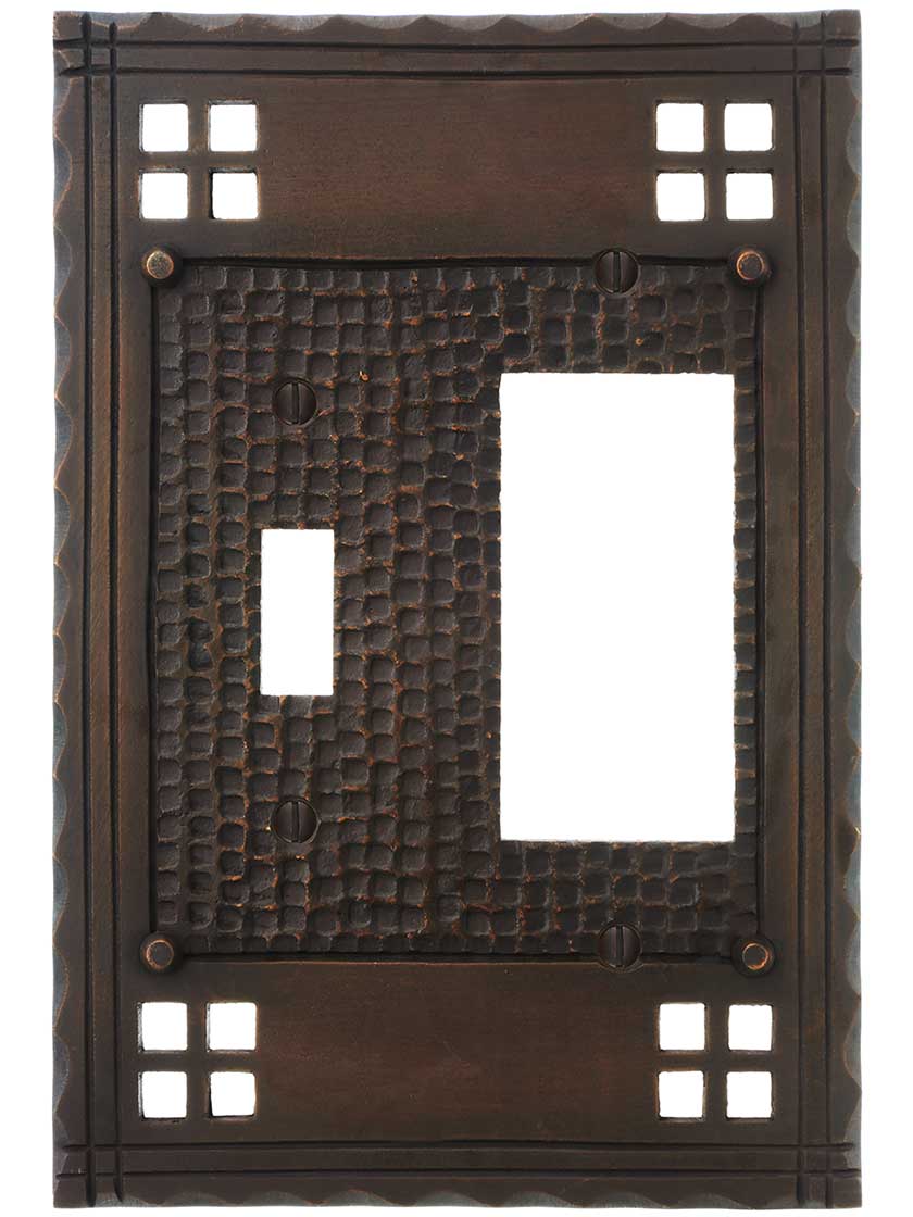 Alternate View of Arts and Crafts Toggle / GFI Combination Switch Plate in Oil Rubbed Bronze.