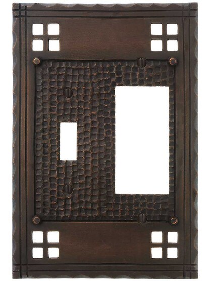 Alternate View of Arts and Crafts Toggle / GFI Combination Switch Plate in Oil Rubbed Bronze.