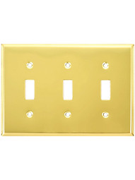 Classic Triple Toggle Switch Plate In Pressed Brass or Steel