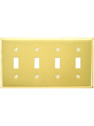 Classic Four Gang Toggle Switch Plate In Pressed Brass or Steel