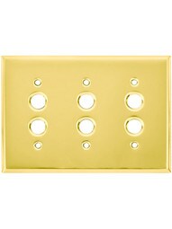 Classic Triple Gang Push Button Switch Plate In Pressed Brass or Steel