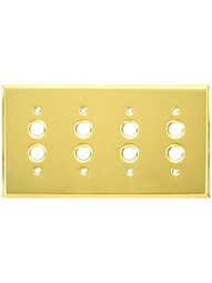 Classic Four Gang Push Button Switch Plate In Pressed Brass or Steel