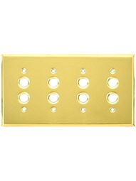 Classic Four Gang Push Button Switch Plate In Pressed Brass or Steel