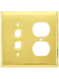 Classic Combo Push Button Switch / Duplex Cover Plate In Pressed Brass or Steel