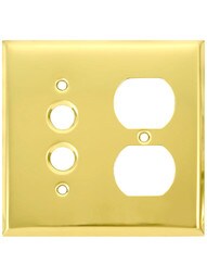 Classic Combo Push Button Switch / Duplex Cover Plate in Pressed Brass or Steel