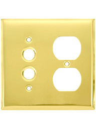 Classic Combo Push Button Switch / Duplex Cover Plate in Pressed Brass or Steel