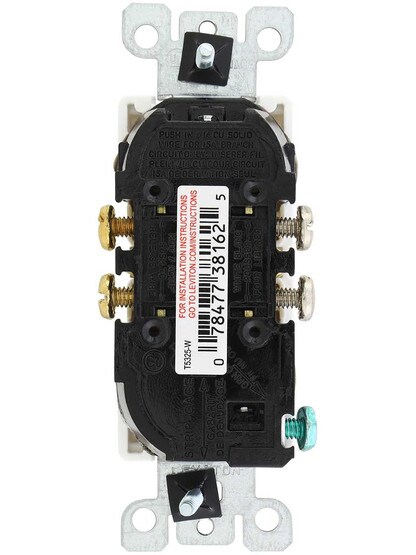 Alternate View of Leviton Tamper Resistant Decora Duplex Outlet