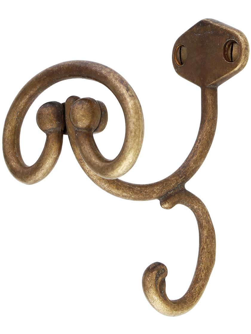 6 French Single Coat Hat Hooks 2 1/8" Solid Brass #C8 