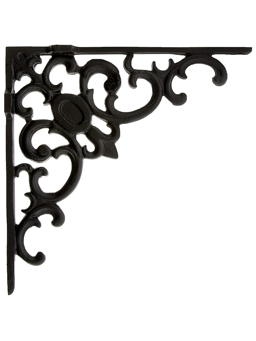 Ornate Fleur-De-Lis Shelf Bracket In Matte Black - 9 3/8" x 9 3/8"