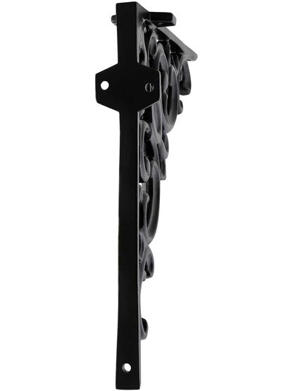 Alternate View of Ornate Fleur De Lis Shelf Bracket In Matte Black - 9 3/8 inch x 9 3/8 inch.