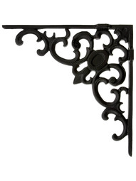 Ornate Fleur-De-Lis Shelf Bracket In Matte Black - 9 3/8" x 9 3/8"