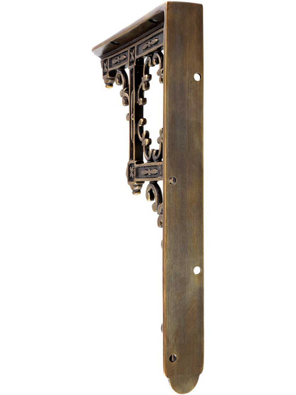 Brass Gothic-Style Shelf Bracket in Antique-By-Hand - 9 1/4" x 6 3/4"