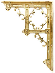 Brass Gothic-Style Shelf Bracket - 9 1/4 inch x 6 3/4 inch.