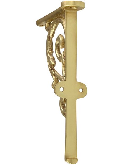Alternate View of Small Brass Scroll Shelf Bracket - 3 11/16 inch x 4 15/16 inch.