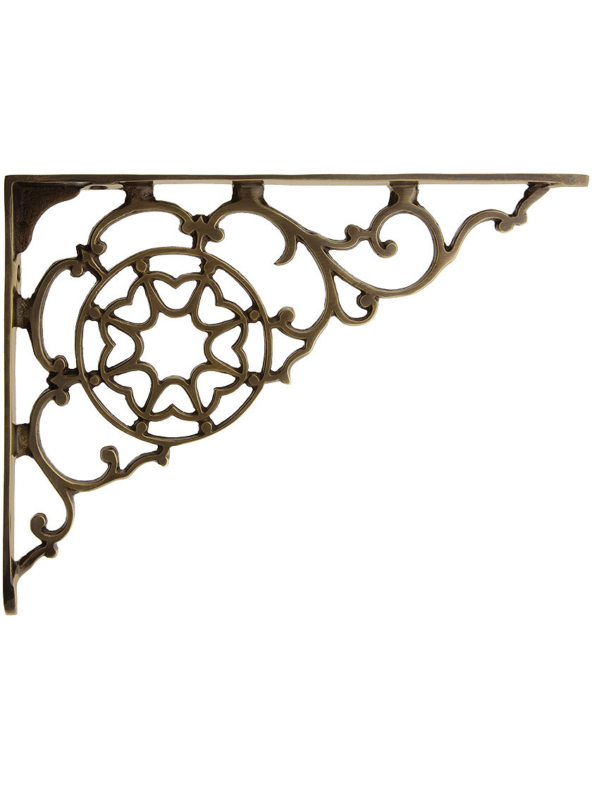 Brass Victorian-Style Shelf Bracket in Antique-By-Hand - 5 7/8 inch x 7 7/8 inch.