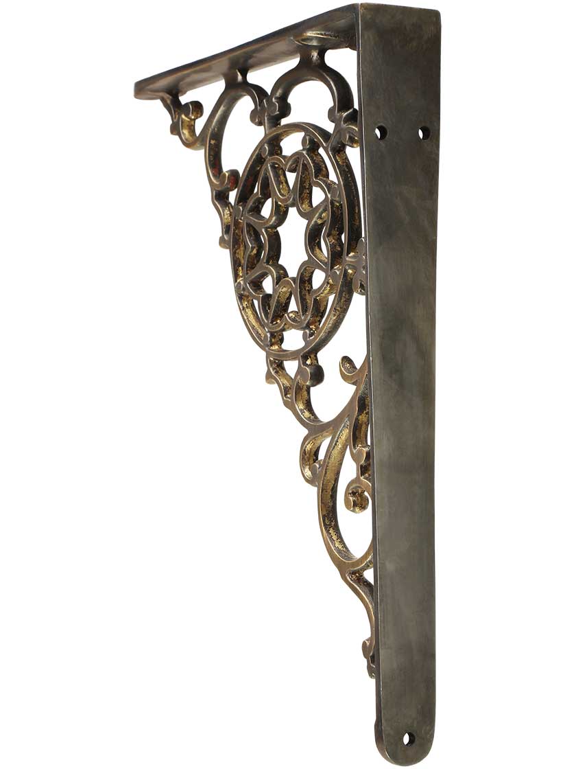 Alternate View of Brass Victorian-Style Shelf Bracket in Antique-By-Hand - 5 7/8 inch x 7 7/8 inch.