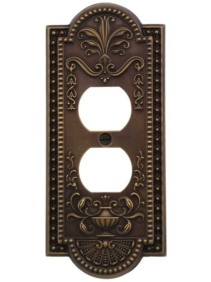 Alternate View of Como Single Duplex Cover Plate in Antique-By-Hand.
