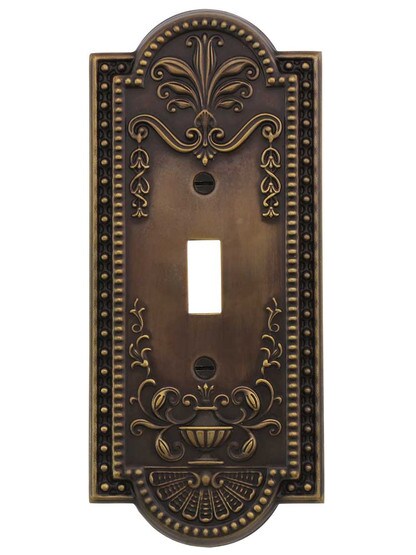 Alternate View of Como Single Toggle Switch Plate in Antique-By-Hand.