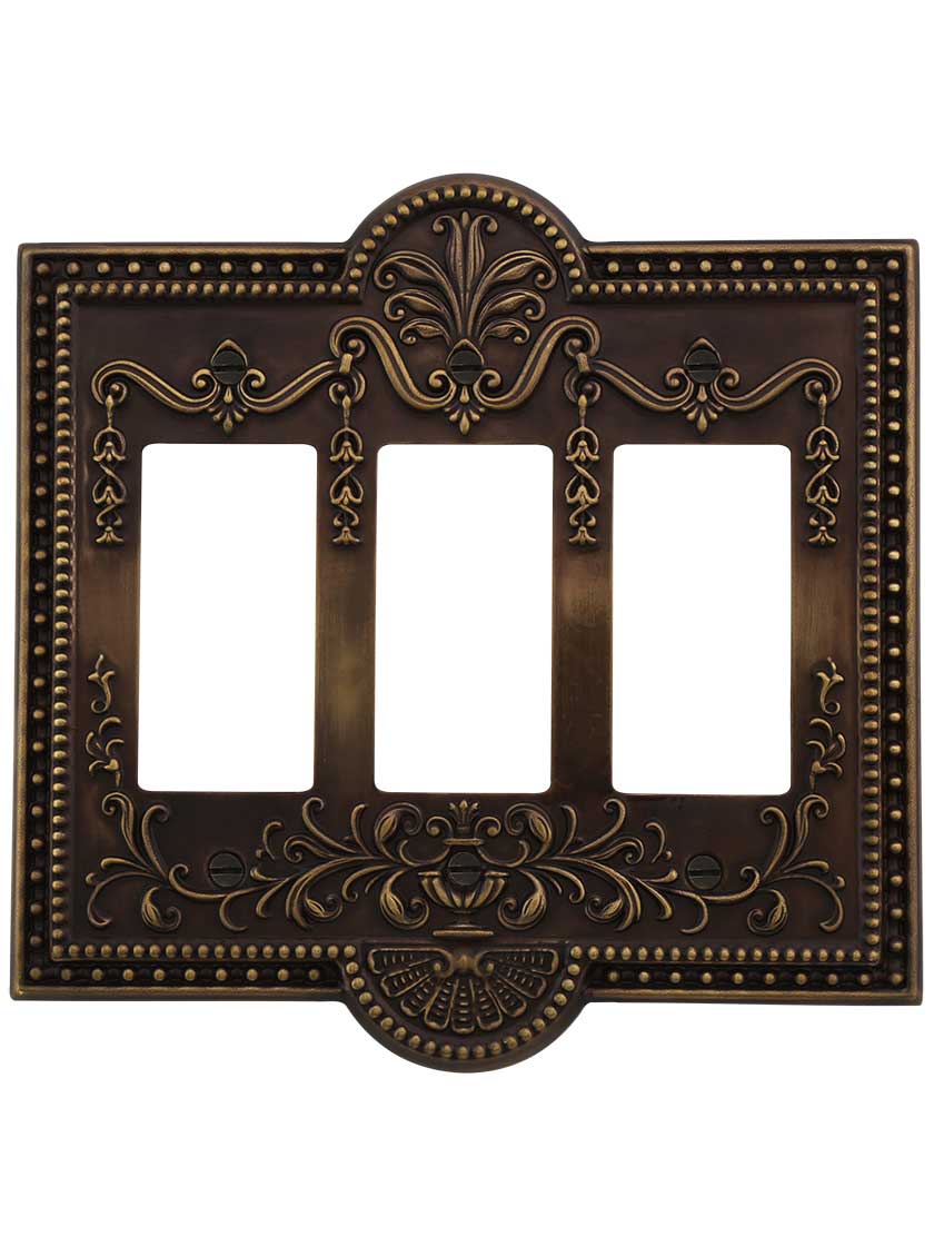 Alternate View of Como Triple GFI Cover Plate in Antique-By-Hand.
