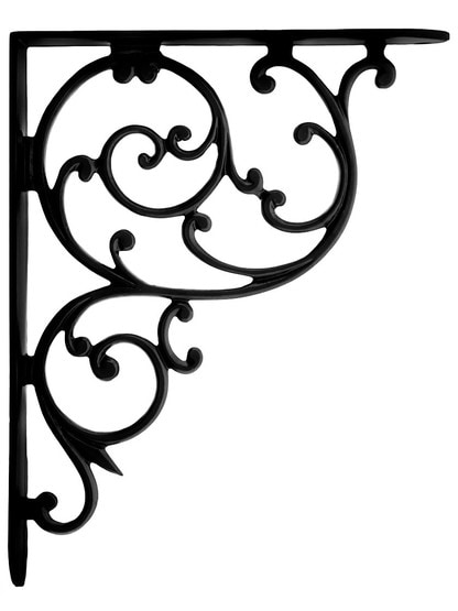 Cast Iron Swirl Shelf Bracket In Matte Black - 10 1/8 inch x 8 inch.