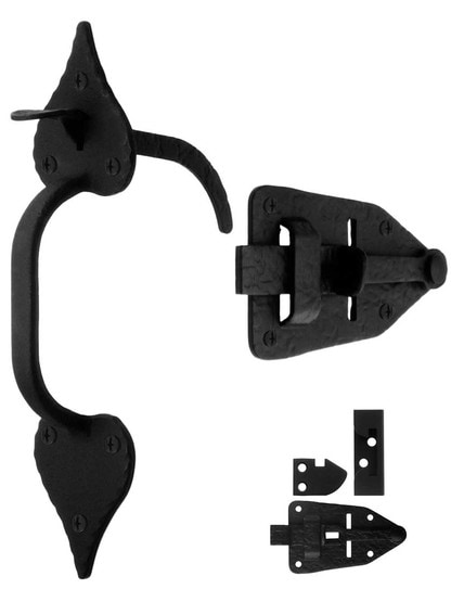 Alternate View 4 of Heavy Duty Rough Iron 9 1/4 inch Heart Rim-Latch Set.