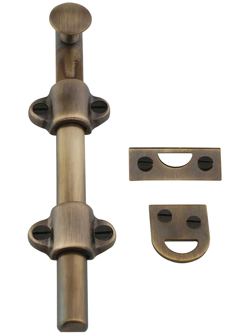6-Inch Medium-Duty Solid Brass Surface Bolt in Antique-By-Hand