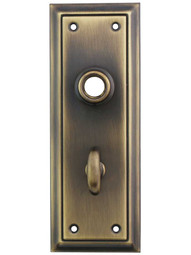 Granby Stamped-Brass Back Plate with Thumb Turn in Antique-by-Hand - 6 7/8 inch x 2 1/2 inch.