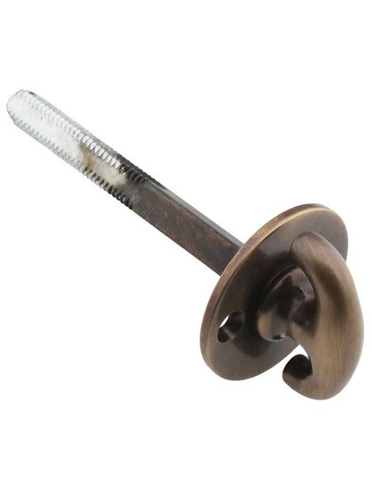 Solid-Brass Closet Spindle with Knob and Rosette in Antique-By-Hand - 3 inch Spindle.